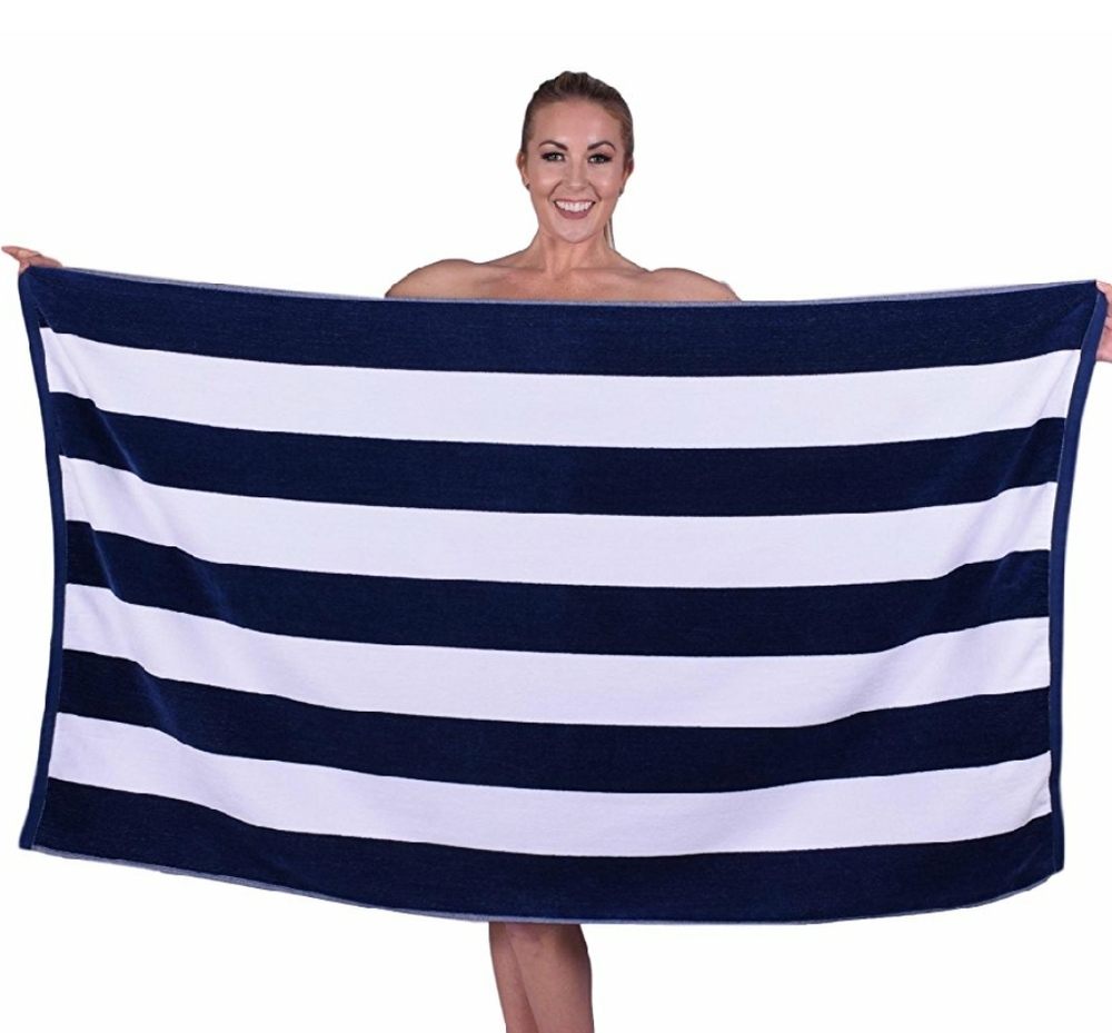 Beach Towel Navy Blue Cabana Stripes 100% Cotton